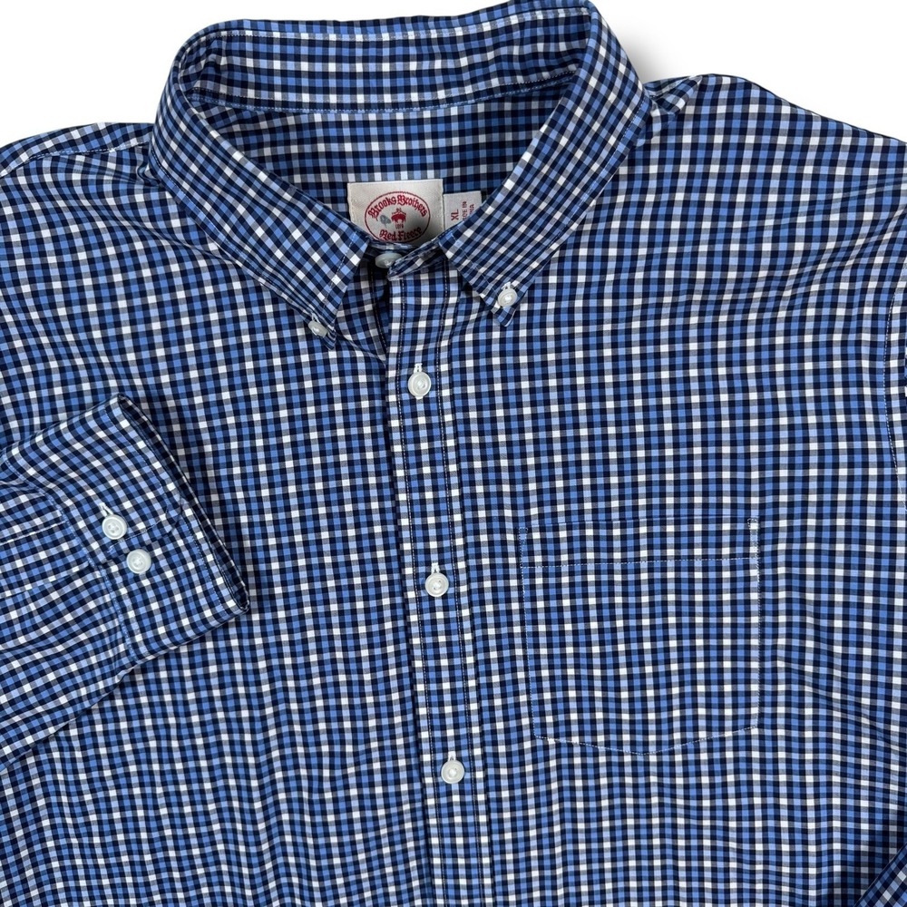 Brooks Brothers Shirt Men's XLarge Blue/White Checks Red Fleece XL Gingham